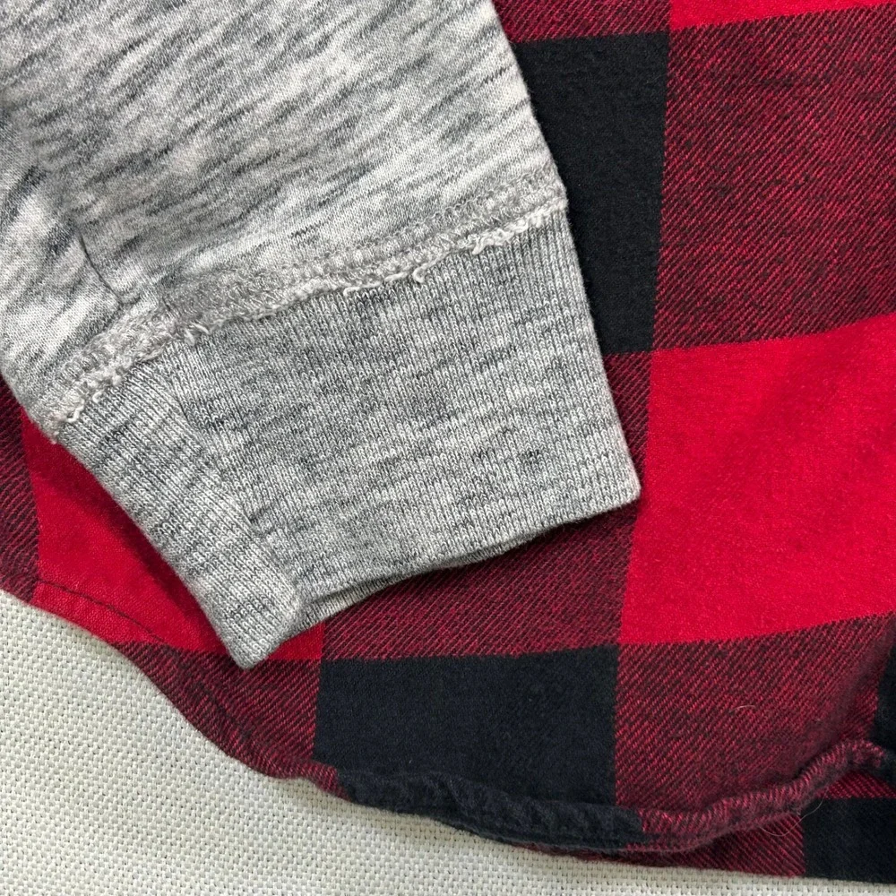 Hollister Hooded Flannel Mens M Buffalo Plaid Red Black Hoodie Shacket Shirt